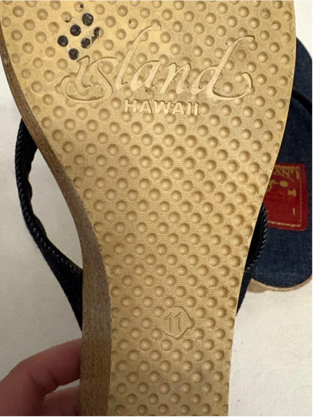 Women's Island Slipper Denim Wedge Sandals Size 11 Blue Red
